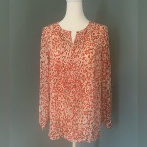 Print Women's Pop-Over Top - Orange, Cream, Light Pink